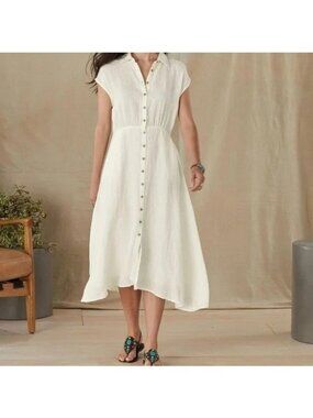 Sundance Brave + True “Clarity” White Linen Dress Women's Medium Pockets Coastal